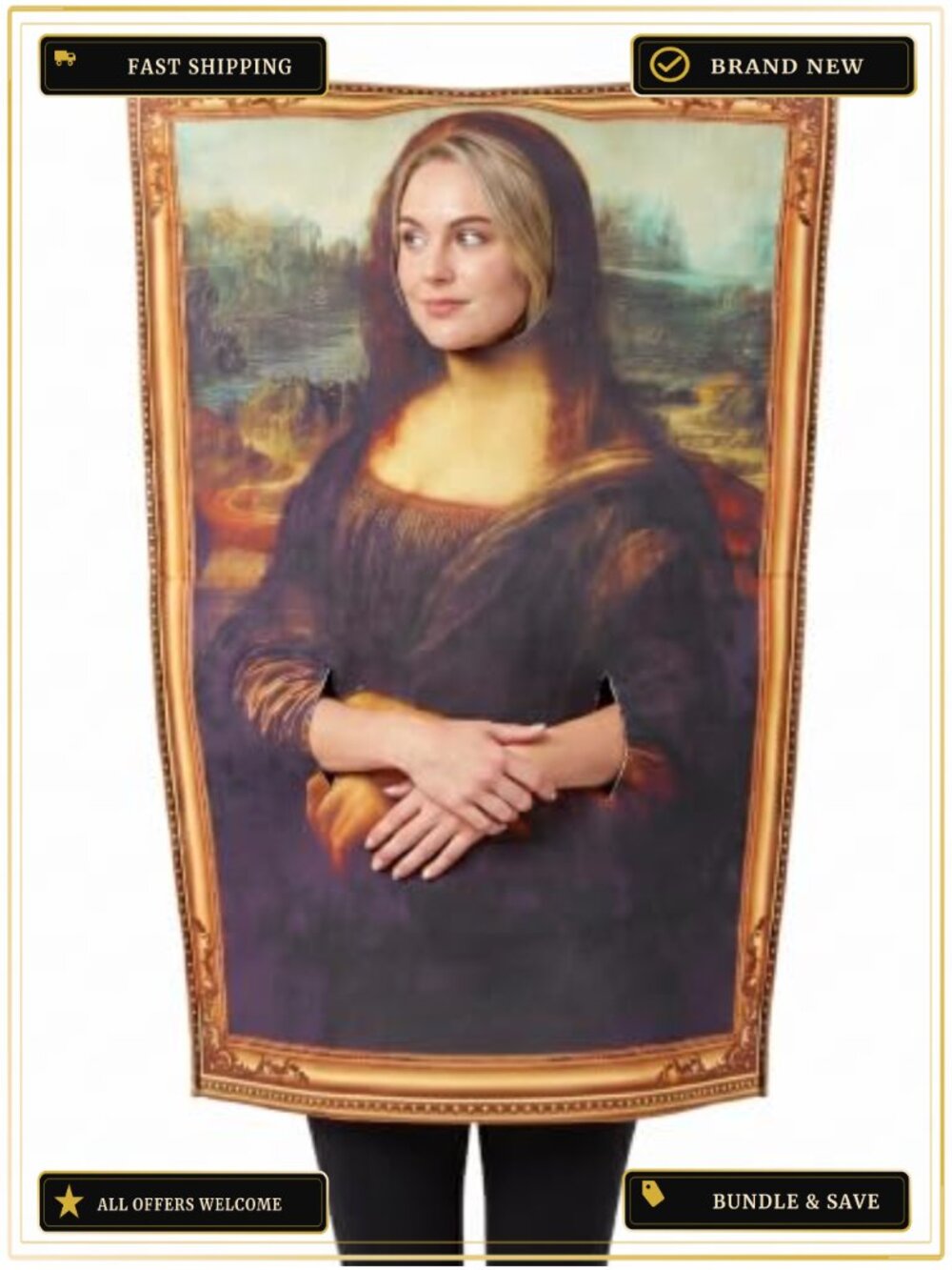 Mona Lisa Costume Adult Halloween Funny Dress Up 100% Polyester One Size